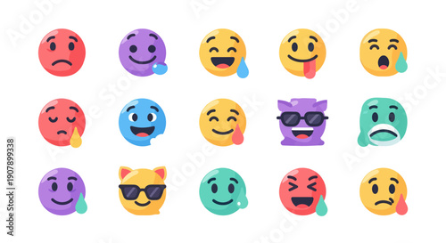 Collection of colorful emoji icons illustrating various emotions and expressions