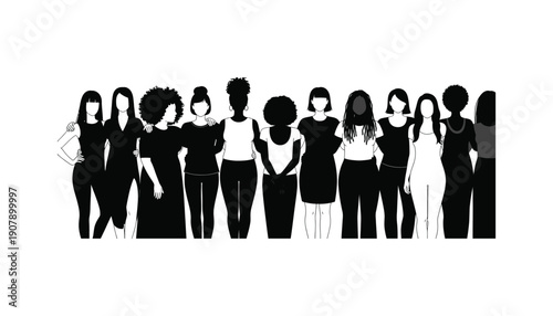A group of women standing together in black and white
