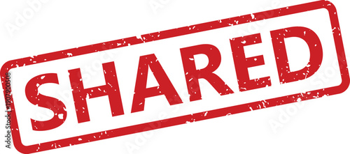 A red grunge rubber stamp shows the word SHARED inside a rectangle on a bright white background