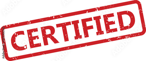 A red grunge style rubber stamp shows the word CERTIFIED in bold uppercase letters
