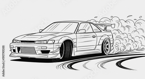 Drifting Sports Car Illustration Smoke Tires Skid.