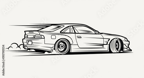 Drifting Sports Car Speed Motion Line Art.
