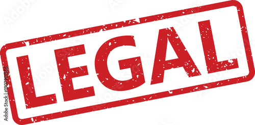 A red rectangular grunge rubber stamp prominently featuring the word LEGAL on a clean white isolated background