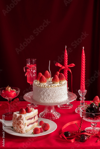 Strawberry shortcake with fresh strawberry. Theme Valentine