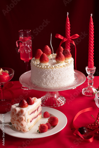 Strawberry shortcake with fresh strawberry. Theme Valentine