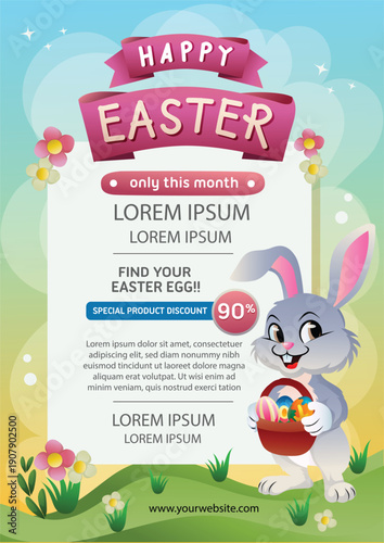 bunny holding egg basket easter poster template