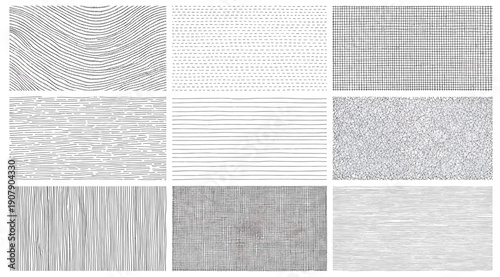 A collection of black and white images with different patterns