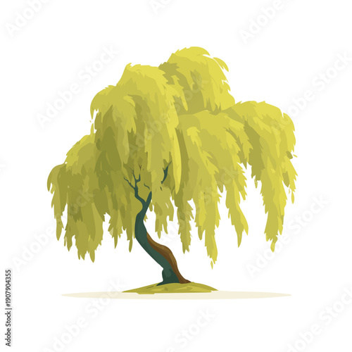 Minimal 2D vector illustration of Weeping Willow Tree in flat icon style on a plain white background.