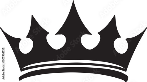 A monochrome illustration of a regal crown with alternating peaks and rounded openings