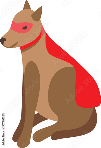 Brown dog wearing superhero costume sitting calmly and waiting for action