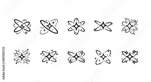 Vector atomic structure icons, science illustrations, atom symbols, educational graphics, for presentation or website, isolated on transparent background, png