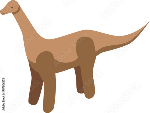 Brown brachiosaurus walking, prehistoric animal, isometric view