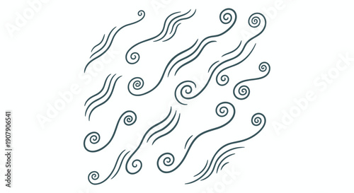 swirling wind wave vector graphics, abstract fluid motion lines, for background or texture overlay, isolated on transparent background, png