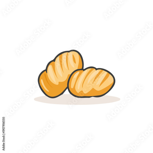 Gnocchi in a clean 2D flat vector icon style, minimal and simple, set on a plain white background.