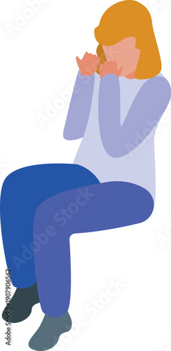 Depressed woman is sitting and crying, covering her face with hands, suffering from grief or trauma