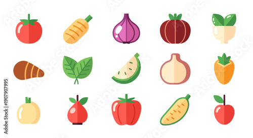 Vegetable icons set colorful flat design for healthy eating and nutrition