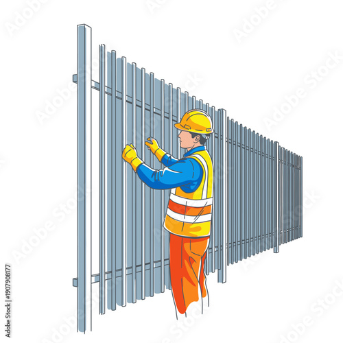 Fencing contractor installing metal security perimeter