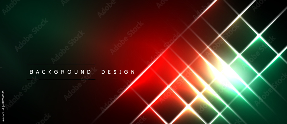 Naklejka premium Abstract background features vibrant red, green gradients. Diagonal lines create dynamic light effects, modern design element.