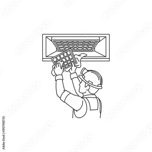 Hvac technician maintenance cleaning air vent filter