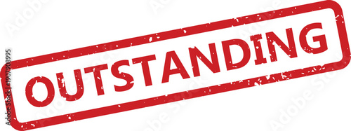 A vivid red rectangular stamp featuring the uppercase word OUTSTANDING with a grungy texture against a clean white surface