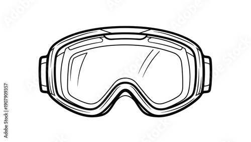 Minimalist line drawing of a pair of professional ski goggles for winter sports protection and enhanced vision on snowy mountain slopes.