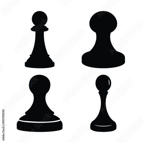 Stylized black chess pawn silhouettes for strategic game concepts and minimalist design