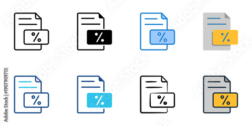 Tax Document icons set multiple style collection. Editable stroke 
