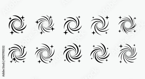 Vector swirling vortex icons with sparkles, for website or app UI, overlay effect, isolated on transparent background, png