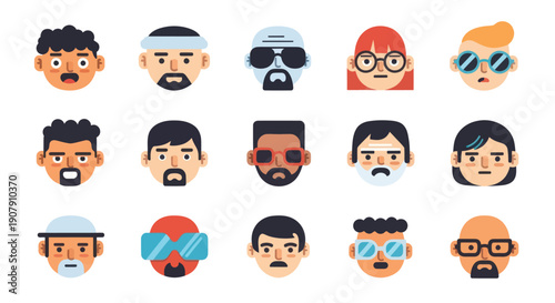 Diverse human face icons in vector style for graphic design and communication