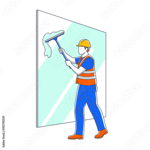 Commercial window cleaner using squeegee on glass facade