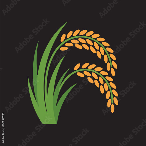 Rice Plant Vector Illustration,Golden Rice Paddy Logo Design,Agriculture Rice Crop Vector,Organic Rice Plant Flat Icon,Rice Grain Farming Symbol,Paddy Rice Plant Logo Vector,Asian Rice Crop Illustrati