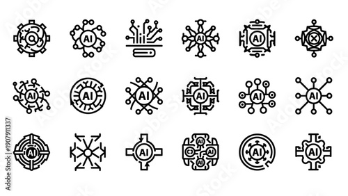 Artificial Intelligence Icons Set Digital Technology Concepts.