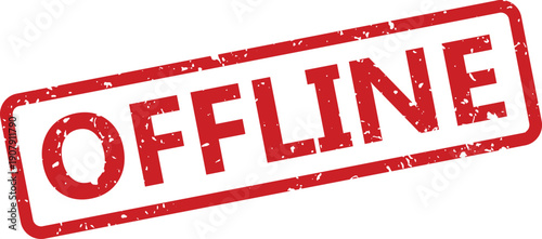 Distinct red grunge rubber stamp displaying the word OFFLINE suggests a system is unavailable
