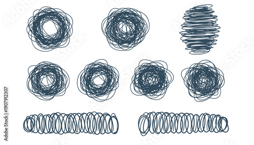 Vector coil spring icons, wireframe metal springs, 3D coil illustrations, for engineering or mechanical design, Isolated on transparent background, png