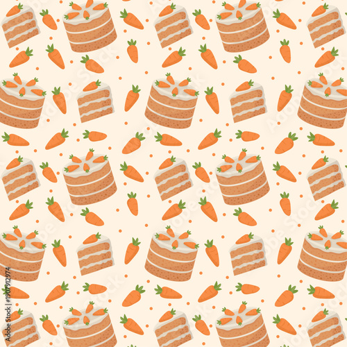 Eastern pattern with carrot cake and little carrot orange colors tasty sweet seasonal design