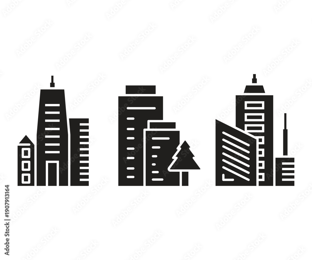 Obraz premium office and corporate tower building icons set vector illustration