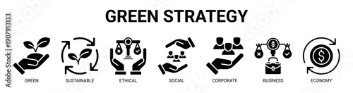 Green Strategy web banner icon vector illustration concept with icon of green, sustainable, ethical, social, corporate, business, and economy.