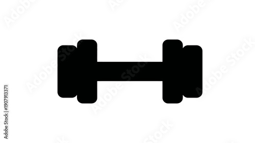 A black, stylized dumbbell illustration with rounded ends, centered against a white backdrop