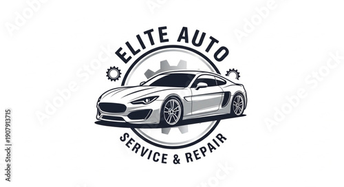 Elite Auto Service and Repair Logo with Sports Car.