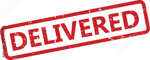 Red grunge DELIVERED rubber stamp seal indicating successful shipment or complete order on white