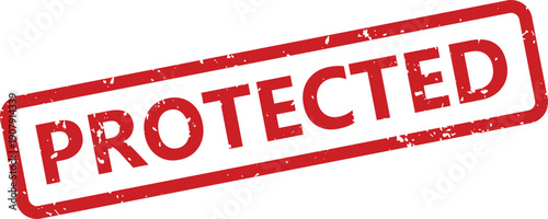 Red grunge rubber stamp clearly displays the important word protected on a clean white background