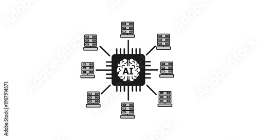 Central AI processor connected to multiple data servers network.