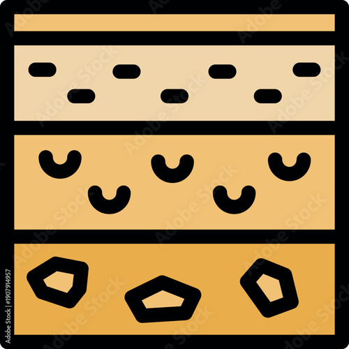 Colorful illustration representing different soil layers, highlighting textures and materials, ideal for agricultural or geological educational projects