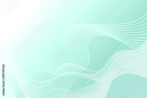 ミントグリーンの柔らかなグラデーションに重なる繊細なホワイトウェーブラインが印象的な抽象背景イラスト｜医療・美容・IT・企業プレゼンテーションに最適な清潔感と透明感のあるデザイン素材
