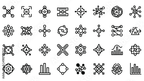 Collection of abstract geometric shapes and icons.