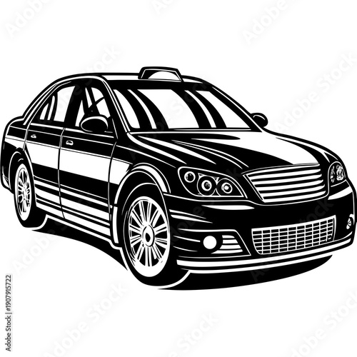 Luxury Sedan Car Vector Illustration — Black Limousine Style, Urban Transport Icon
