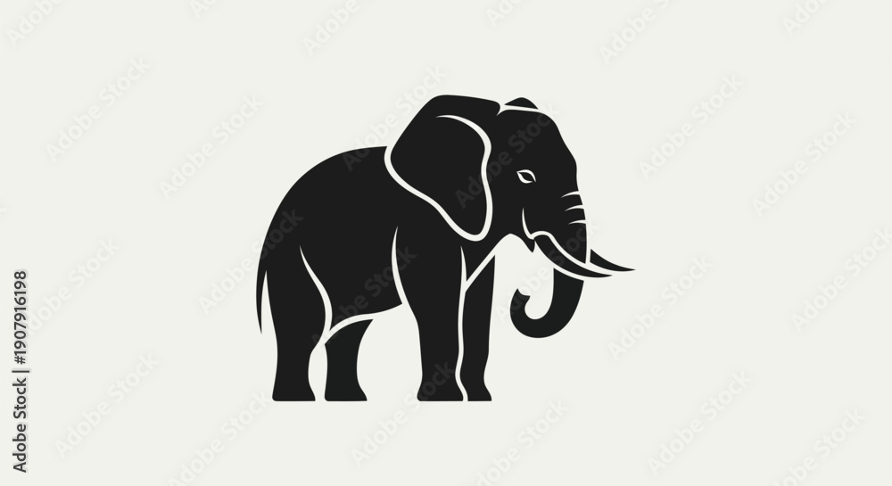 Fototapeta premium Black elephant silhouette against white background vector illustration