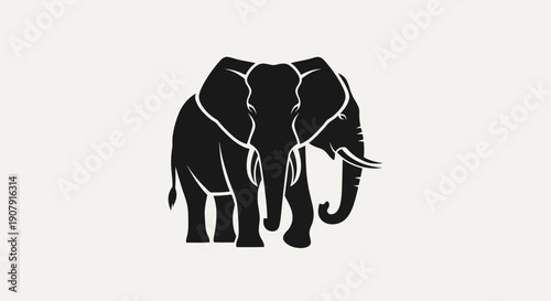 Black elephant silhouette isolated on white background symbol concept