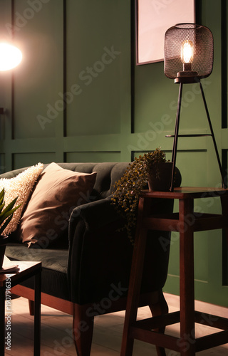 Interior of dark living roo...
