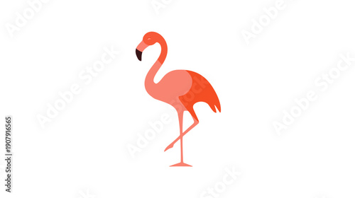 A flat illustration of a flamingo, standing on one leg. The bird is colored in shades of pink